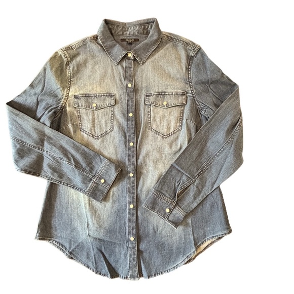 Tahari denim pearl snap button up denim long sleeve shirt size M - Picture 1 of 15